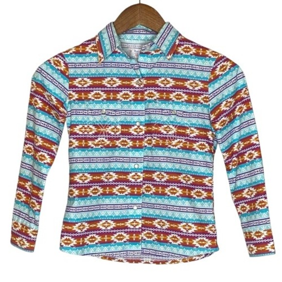 Panhandle Girls Western Pearl Snap Shirt Size S Southwestern Aztec Rodeo Cowgirl - Picture 1 of 11